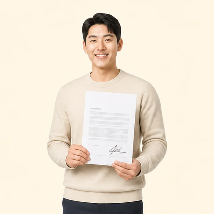 투싼 신차 장기렌트 서면 견적서를 들고 있는 고객